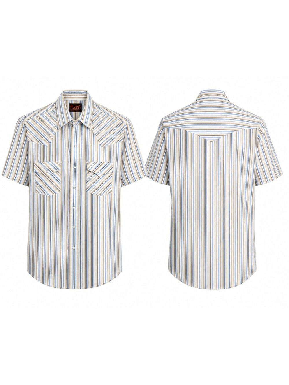 Vintage Plains Western Shirt Mens M Stripe Short Sleeve Pearl Snap